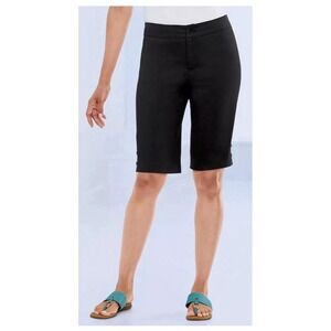 Women's Black Bermuda Shorts Stretch Waistband Knee‎ Length Casual 24W